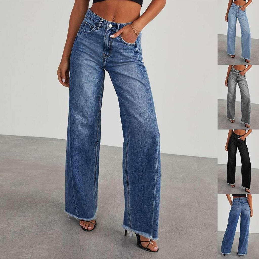 High Waist Straight Jeans with Pockets – Women - ZA-Zola