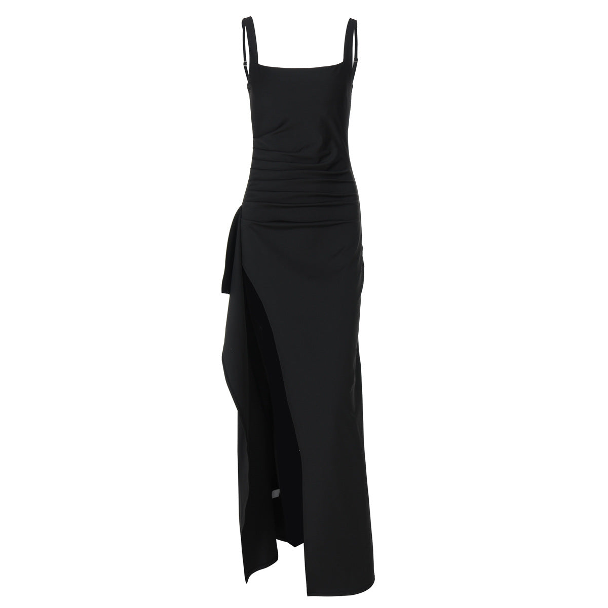 Black dress with thin straps on a white background