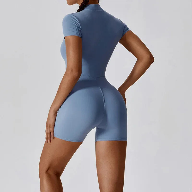 Zipper Short Sleeve Yoga Jumpsuit for Women - ZA-Zola