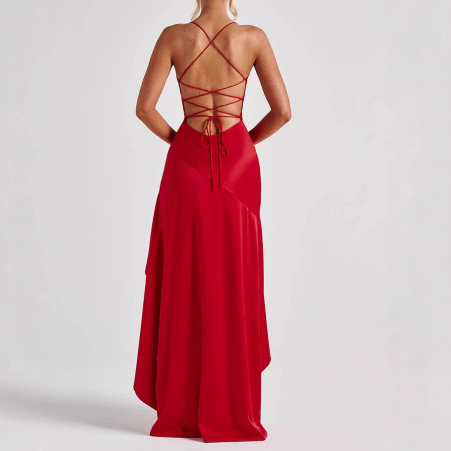Women's Backless Ruffle Maxi Dress – Summer Party Split Dress