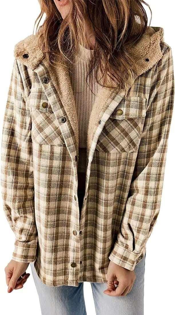 Plaid Hooded Woolen Coat | Thick Fleece Warm Jacket - ZA-Zola