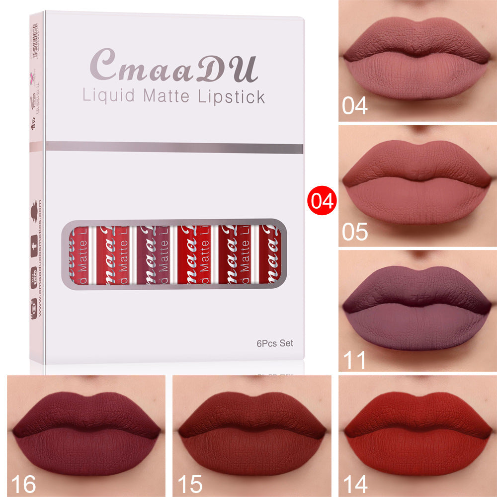 6 Boxes Matte Non-Stick Cup Waterproof Lipstick Set | Long-Lasting Lip Gloss