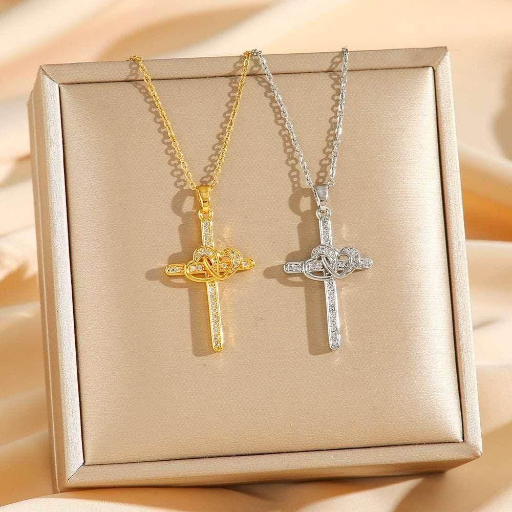 Cross Double Ring Zircon Pendant Necklace – Valentine's Gift - ZA-Zola