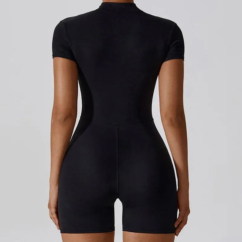 Zipper Short Sleeve Yoga Jumpsuit for Women - ZA-Zola