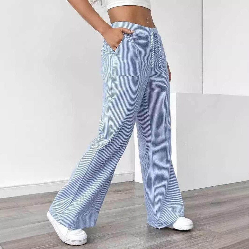 Striped Wide Leg Trousers With Pockets – Women - ZA-Zola