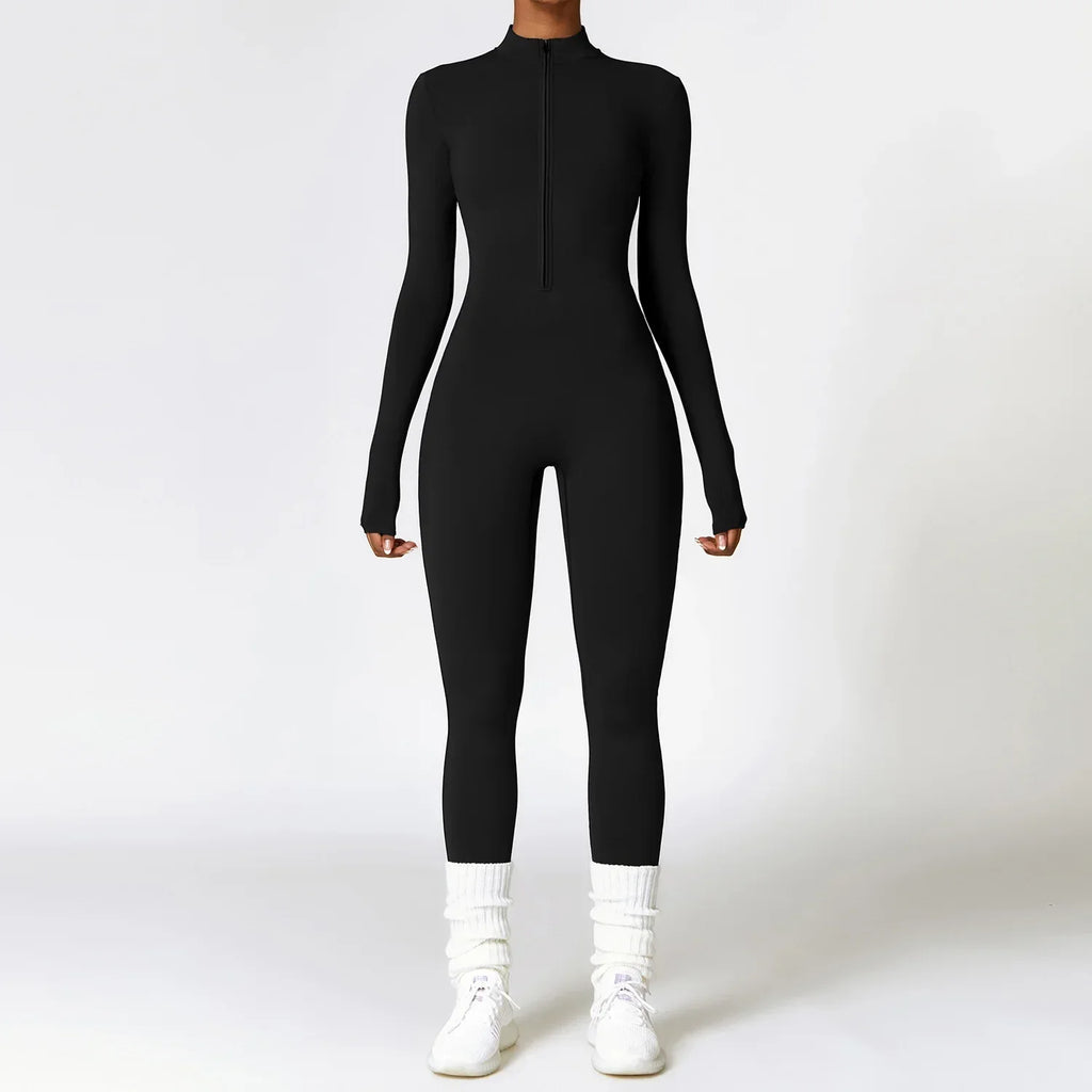 Women Warm Zipper Yoga Jumpsuit Long Sleeve Sportswear - ZA-Zola