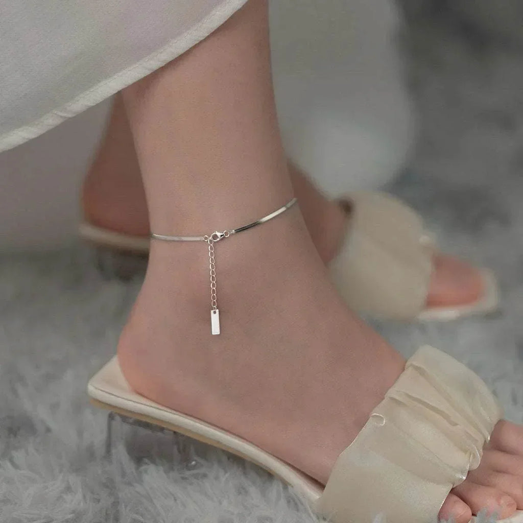 S925 Silver Flat Snake Bone Chain Anklet - ZA-Zola