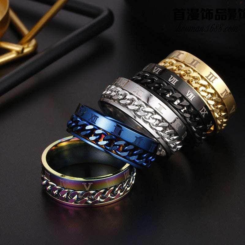 Titanium Ring – Roman Chain Spinner Ring for Men - ZA-Zola