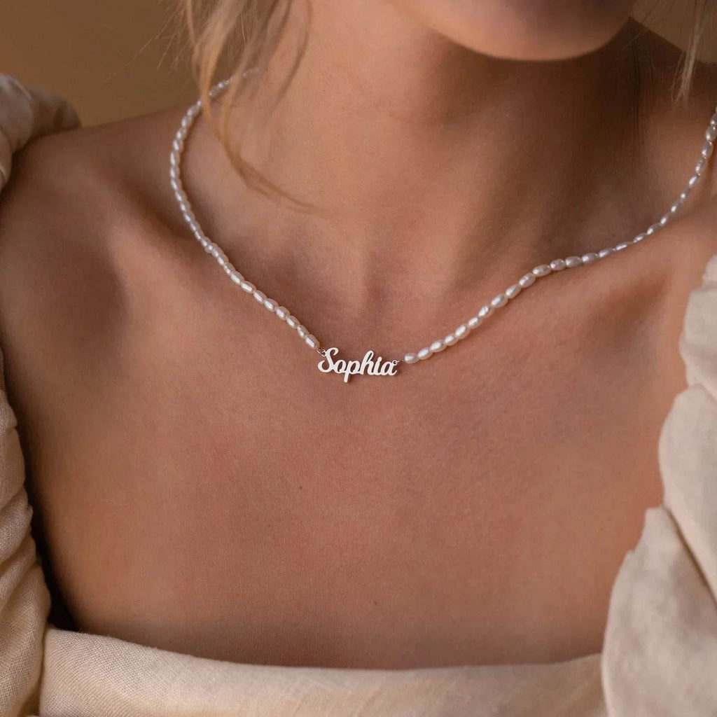 Custom Name Pendant & Pearl Beaded Necklace - Shop Now - ZA-Zola