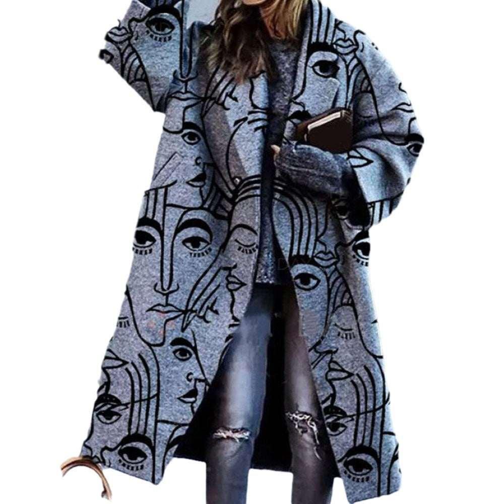 Women Plaid Long Coat Color Match Loose Fit - ZA-Zola
