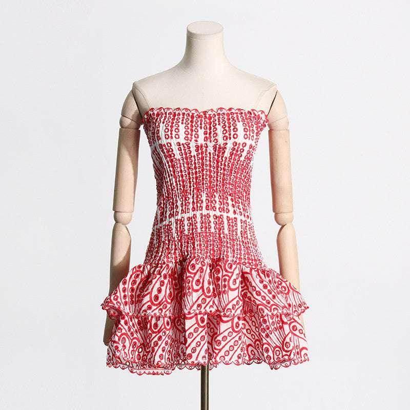 Y2K Tube Top Pleated Dress - Beach Party A-Line Dress - ZA-Zola