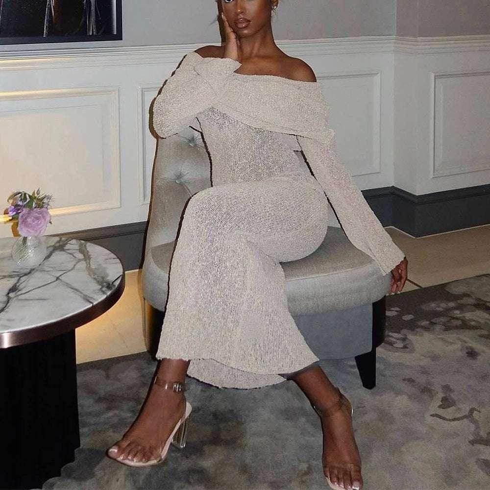 One-Shoulder Knitted Long Sleeve Dress – Beach to Bar Chic - ZA-Zola