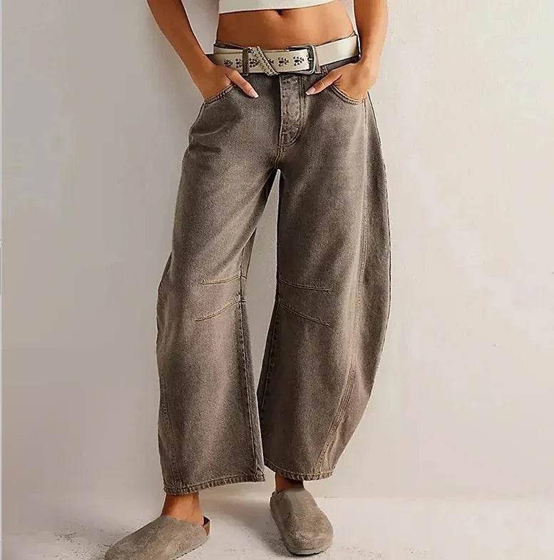 Mid-Rise Barrel Jeans with Wide-Leg Fit - ZA-Zola