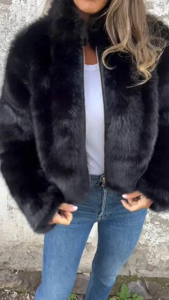 Winter Plush Stand Collar Jacket – Fleece Zipper Coat for Women - ZA-Zola