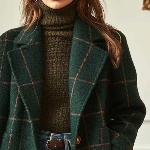 Plaid Mid Length Jacket Women Large Size Lapel - ZA-Zola
