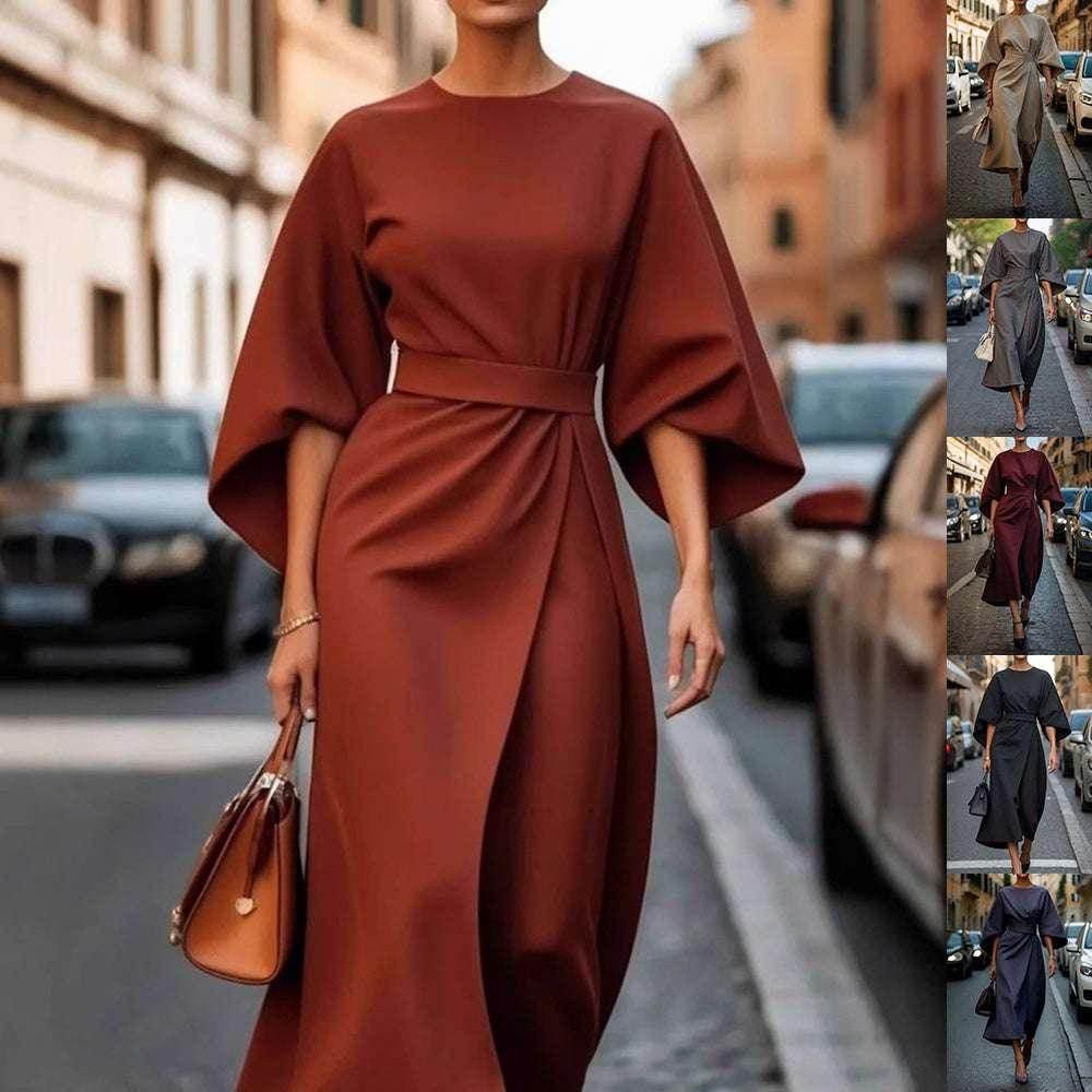 Loose Batwing Sleeve Waist-Tight Dress - ZA-Zola