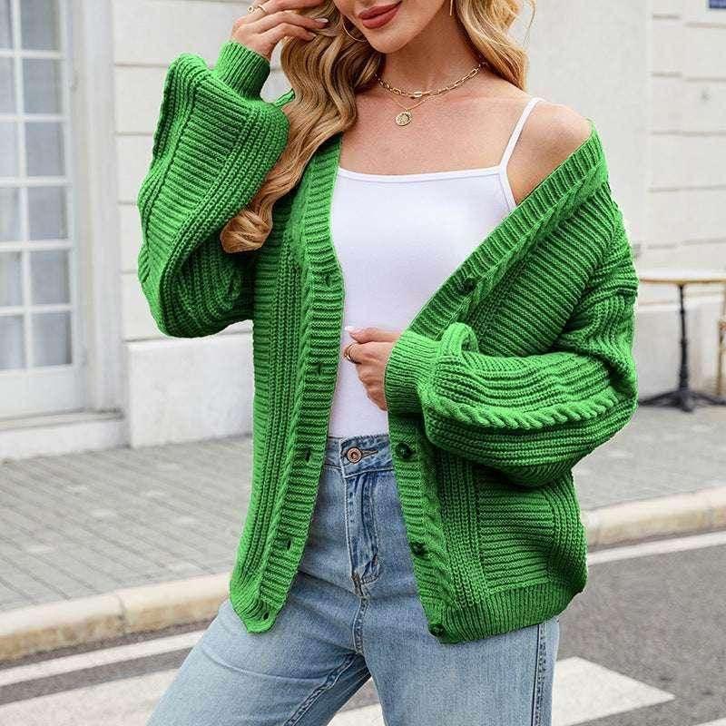 Twisted Knit V-Neck Cardigan – Soft & Slouchy Vibe - ZA-Zola