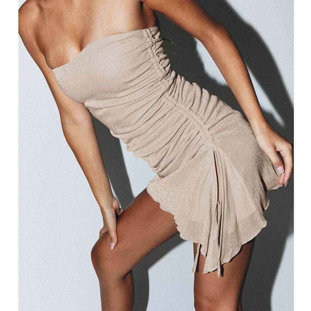 Strapless Tube Top Mini Dress - High Waist Drawstring - ZA-Zola