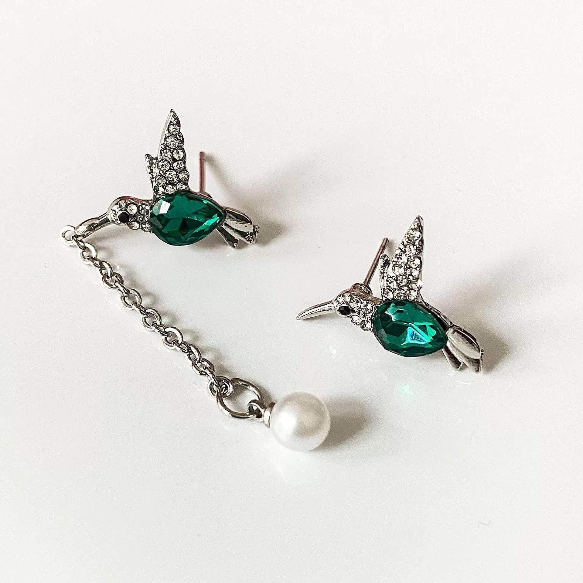 Colorful Hummingbird Diamond Drop Earrings - ZA-Zola