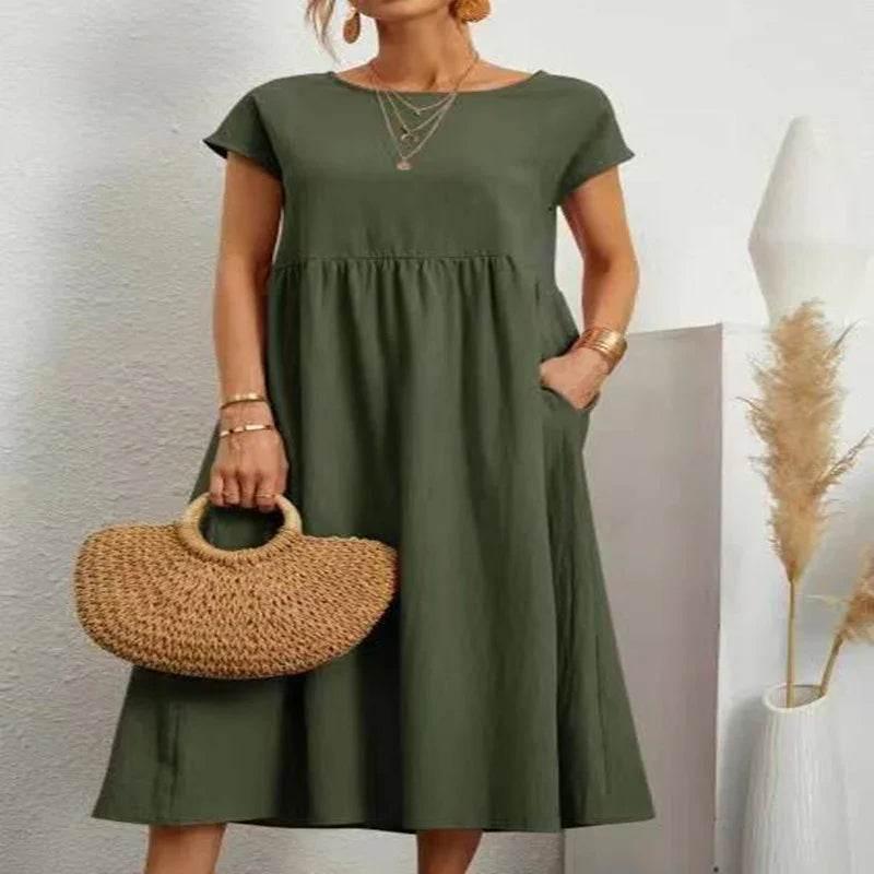 Sleeveless Cotton Linen Pocket Dress – Loose Fit - ZA-Zola