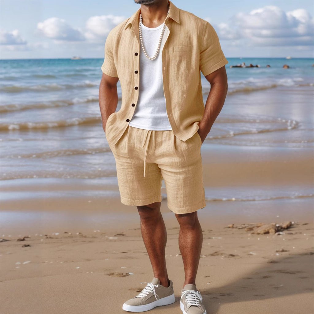Men's Linen Button-Up Shirt - Casual Loose-Fit | Summer