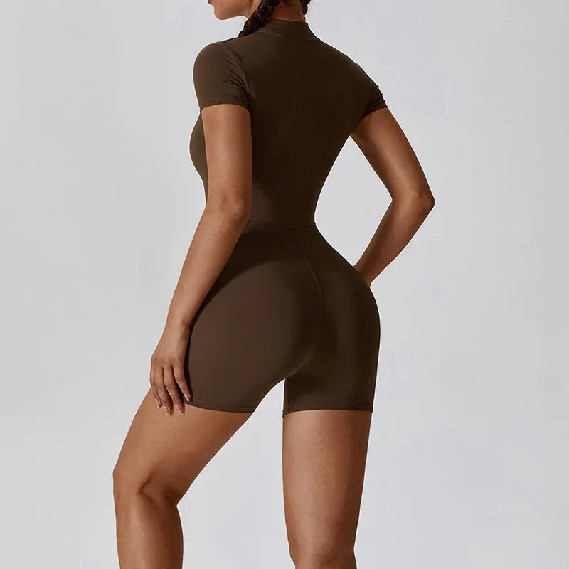 Zipper Short Sleeve Yoga Jumpsuit for Women - ZA-Zola