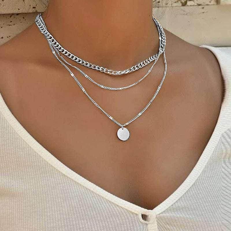 Layered Disc Pendant Clavicle Necklace Women - ZA-Zola