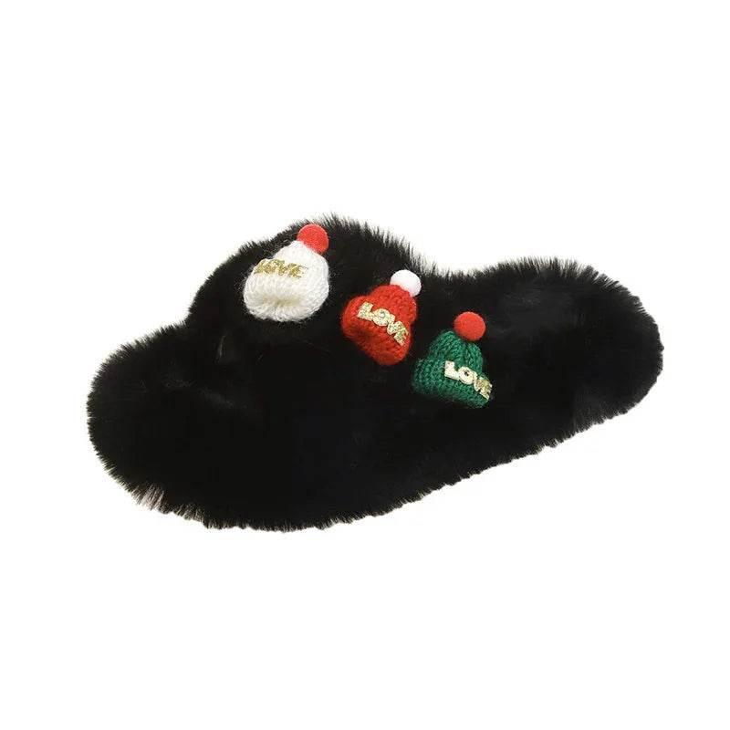 Christmas Hat Fluffy Slippers – Warm & Cute for Her - ZA-Zola