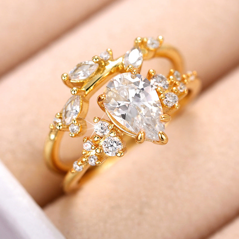 Branch-Leaf Personalized Zircon Ring | Korean Style