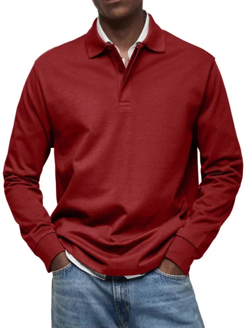 Men’s Casual All-Matching Long Sleeve Button Shirt – Solid Cotton Blend Regular Fit