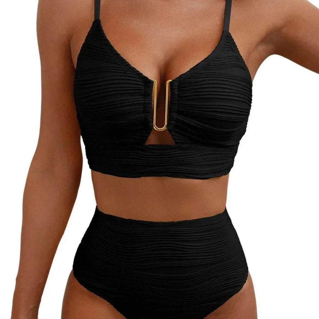V-Neck Hollow High Waist Bikini Set for Women | S–XL - ZA-Zola