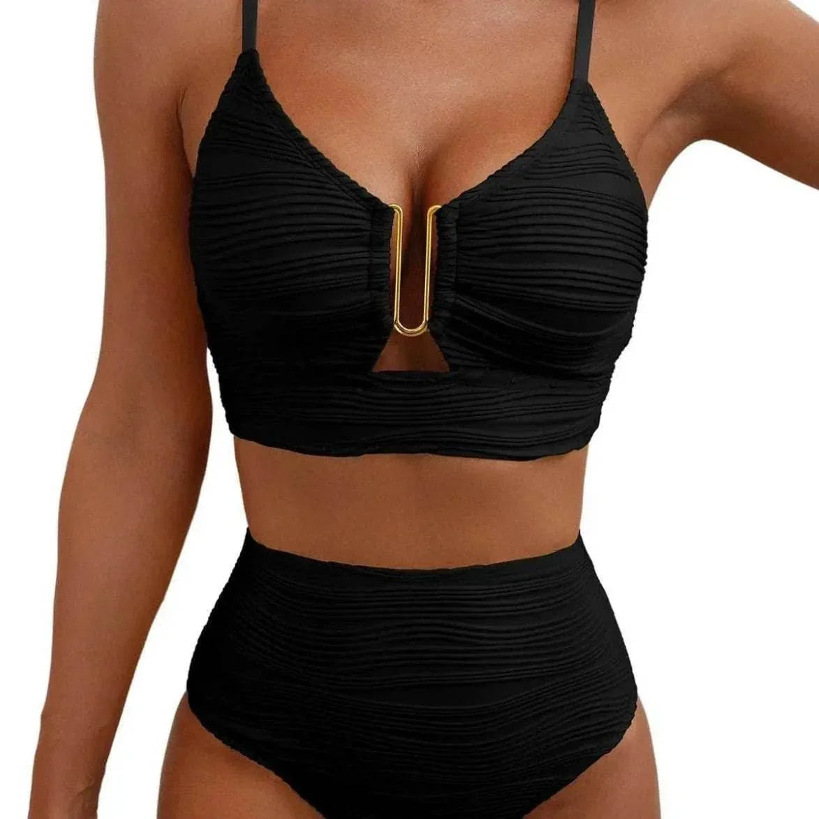 V-Neck Hollow High Waist Bikini Set for Women | S–XL - ZA-Zola