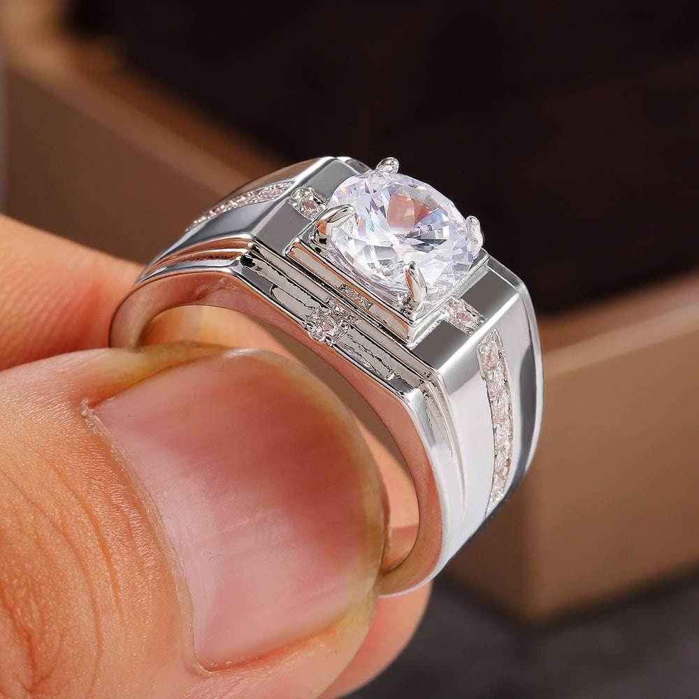 Yellow Gold Fashion Diamond Business Men’s Ring - ZA-Zola