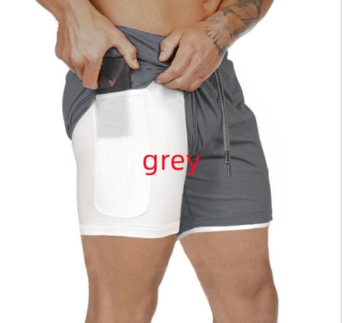 Two pairs of shorts, one gray and one white, with 'grey' text on a white background.