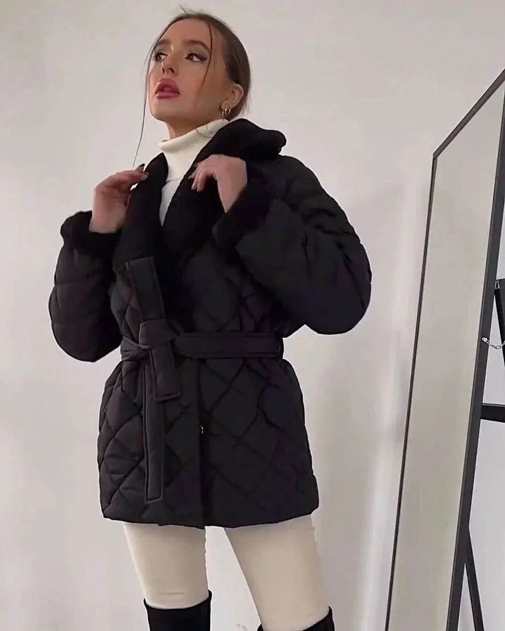 Winter Lapel Plaid Coat – Stylish Waist-Tied Jacket | Shop Now! - ZA-Zola