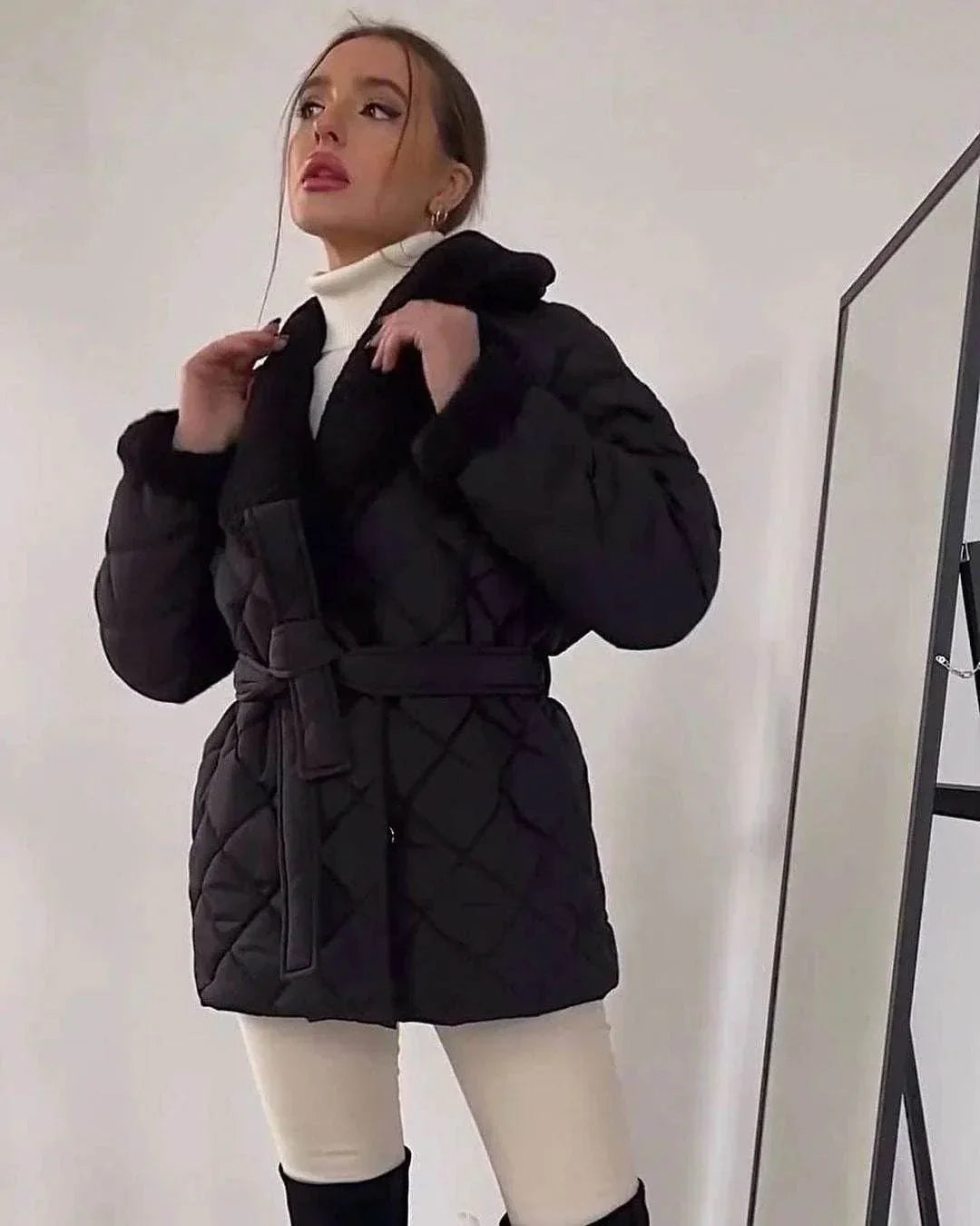 Winter Lapel Plaid Coat – Stylish Waist-Tied Jacket | Shop Now! - ZA-Zola