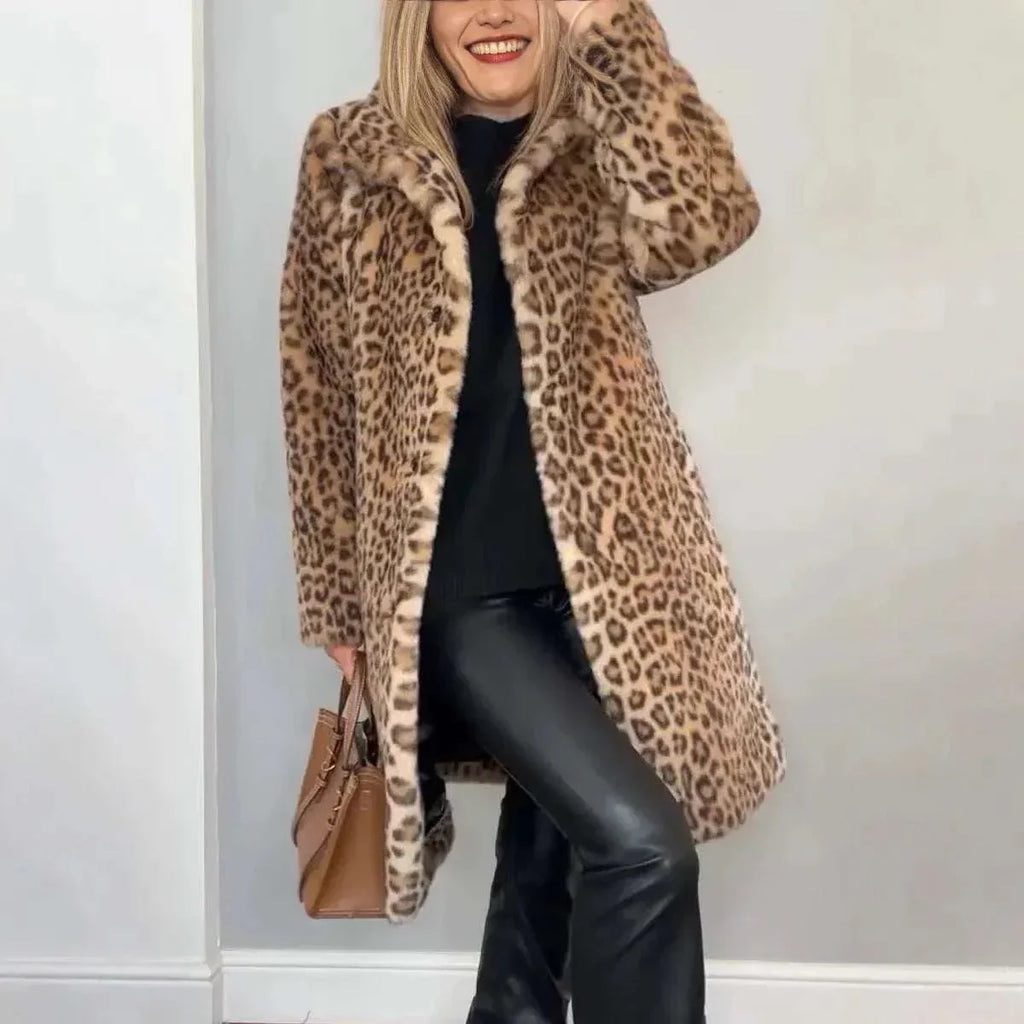 Leopard Print Plush Coat Mid-Length Winter Style - ZA-Zola