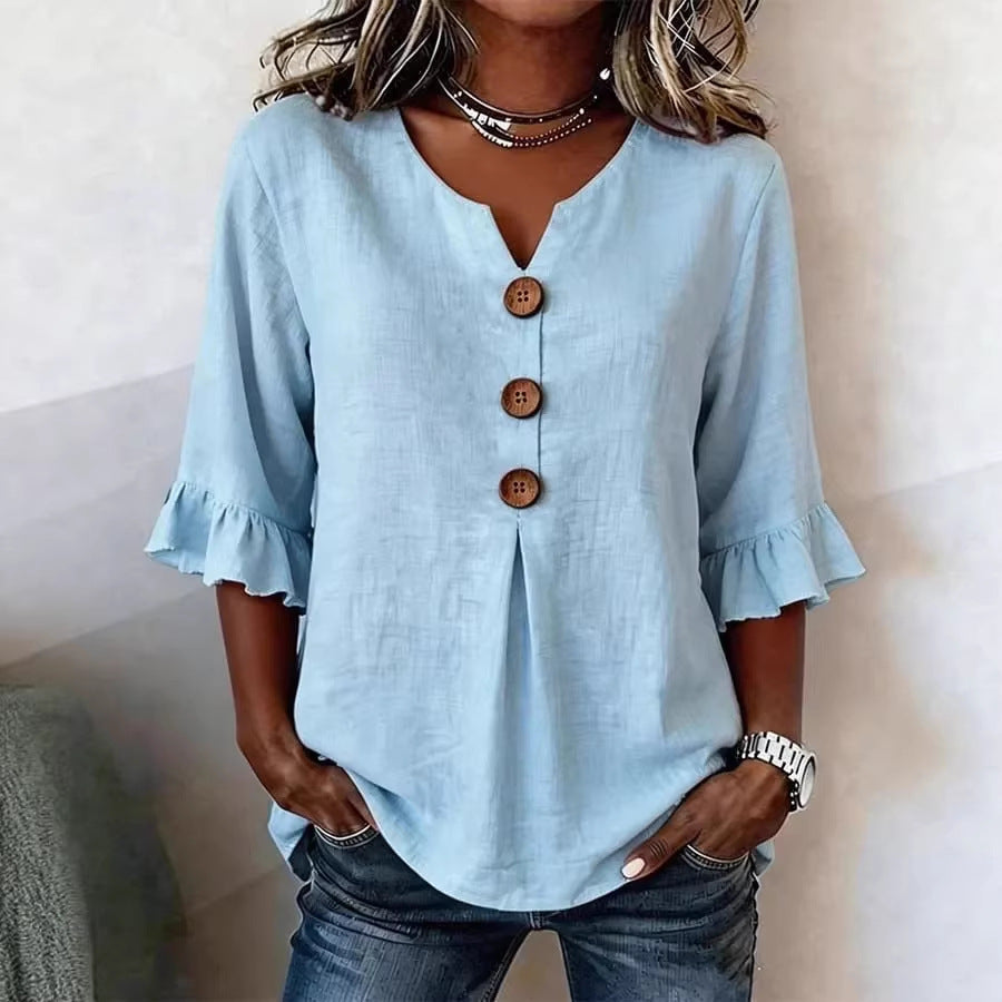 Ruffled V-Neck Summer Top | Women’s Casual Wear