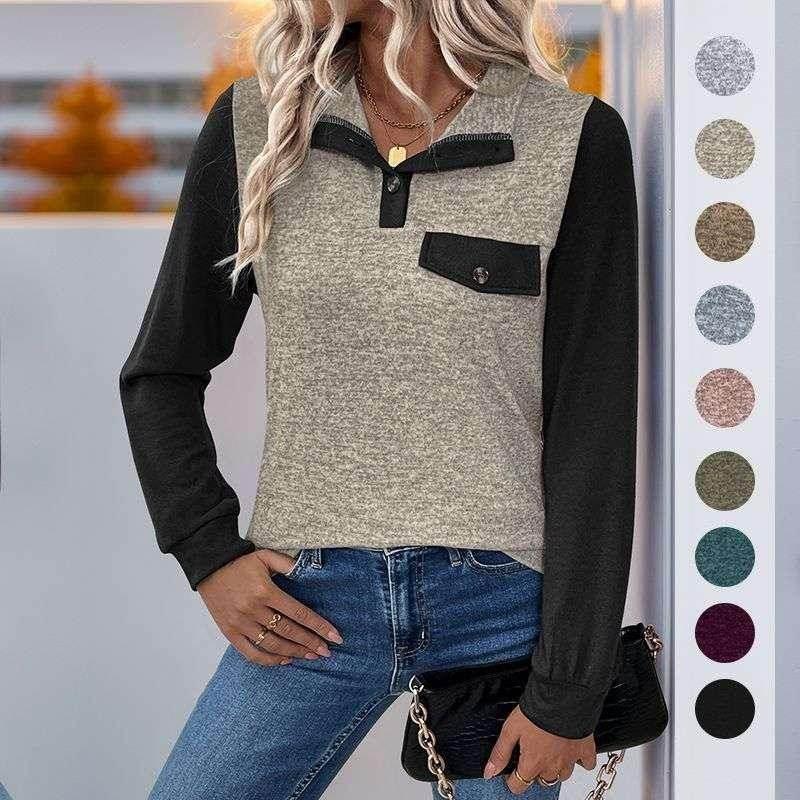 Women’s Stand-Collar Color Stitching Sweater - ZA-Zola