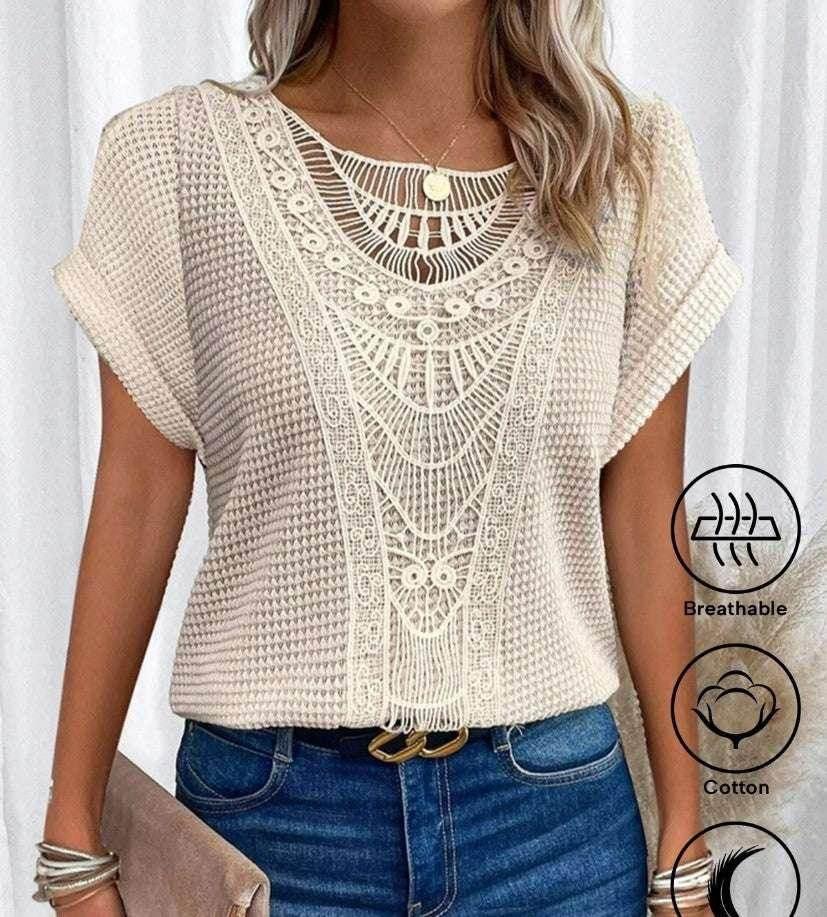 Hollow-Out Ethnic Style T-Shirt for Women - ZA-Zola