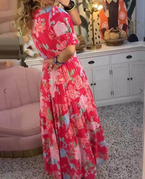 Printed V-Neck Maxi Dress – Flowy & Fresh - ZA-Zola