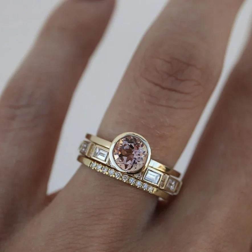 18K Gold Champagne Ring Set | 3-Piece for Women - ZA-Zola