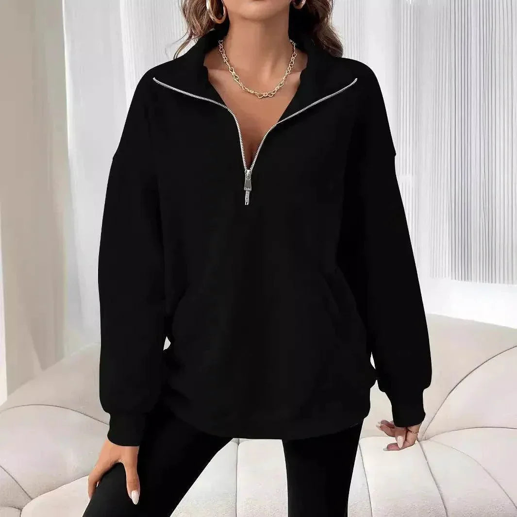 Polo Collar Pullover Hoodie for Women – Casual Chic - ZA-Zola