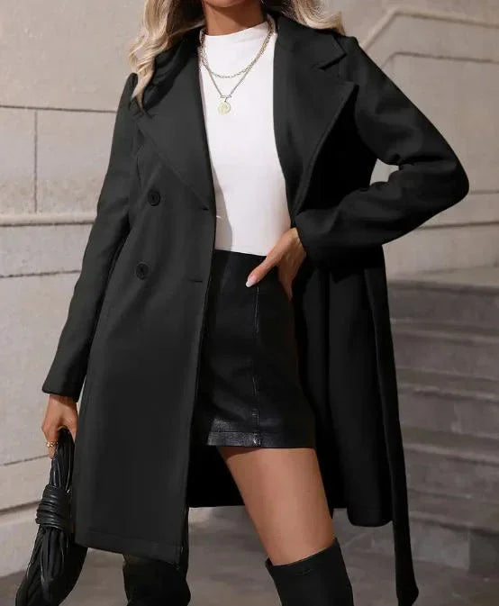 Women Woolen Coat – Lace-Up Slim Fit Style - ZA-Zola