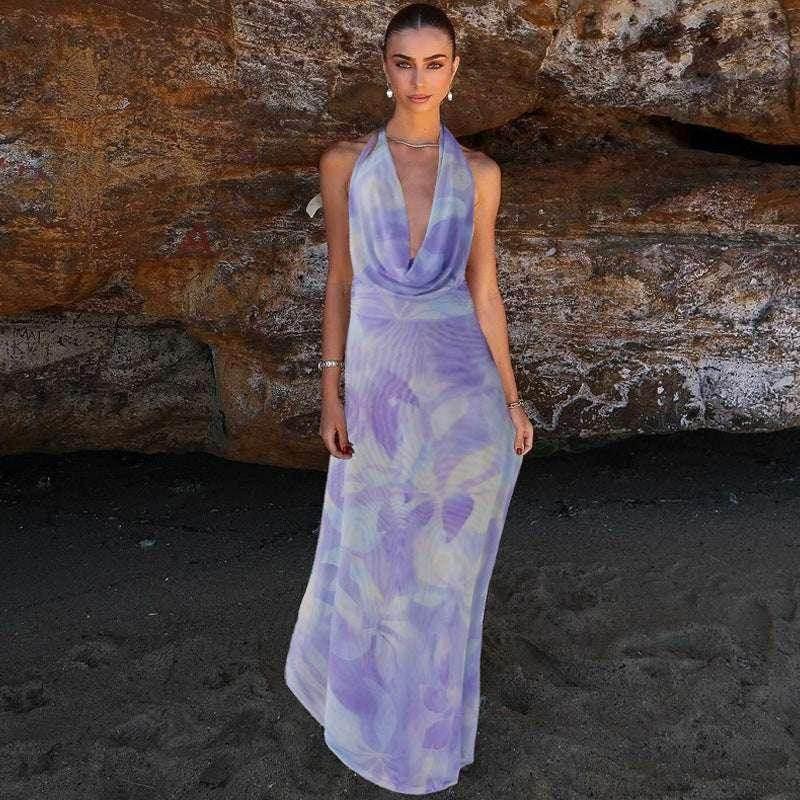 Women's 2pcs Tie Dye Deep V-Neck Backless Beach Set - ZA-Zola