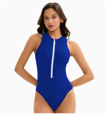 One Piece Triangle Swimsuit – Women's Sleeveless Solid Color Swimwear
