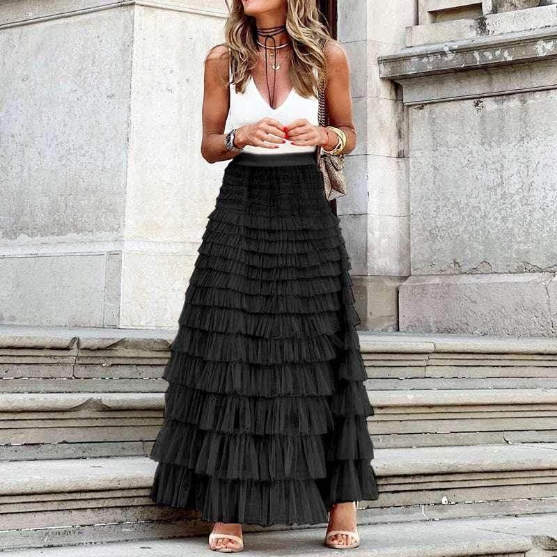 Layered Ruffle Mesh A-Line Skirt for Women - ZA-Zola