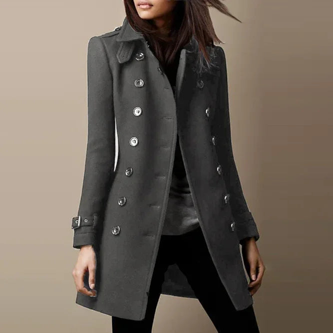 Women’s Double-Breasted Wool Coat – Loose Lined Overcoat - ZA-Zola
