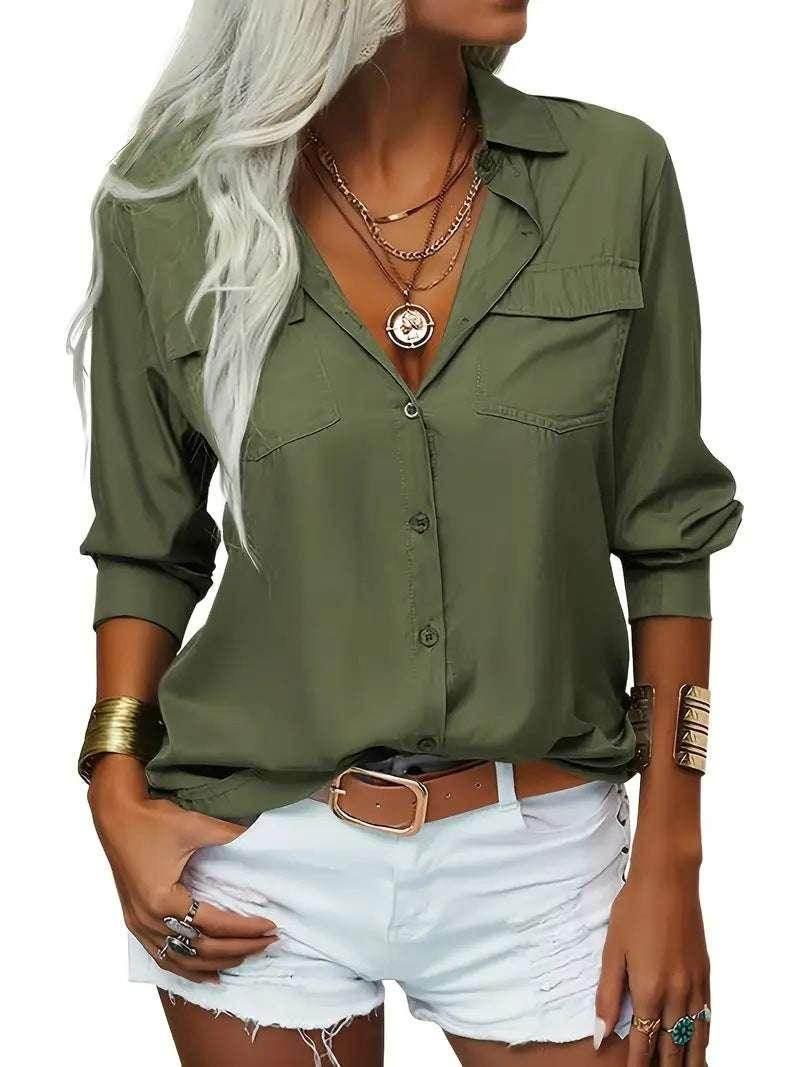Chiffon V-Neck Blouse – Elegant Office Tunic - ZA-Zola