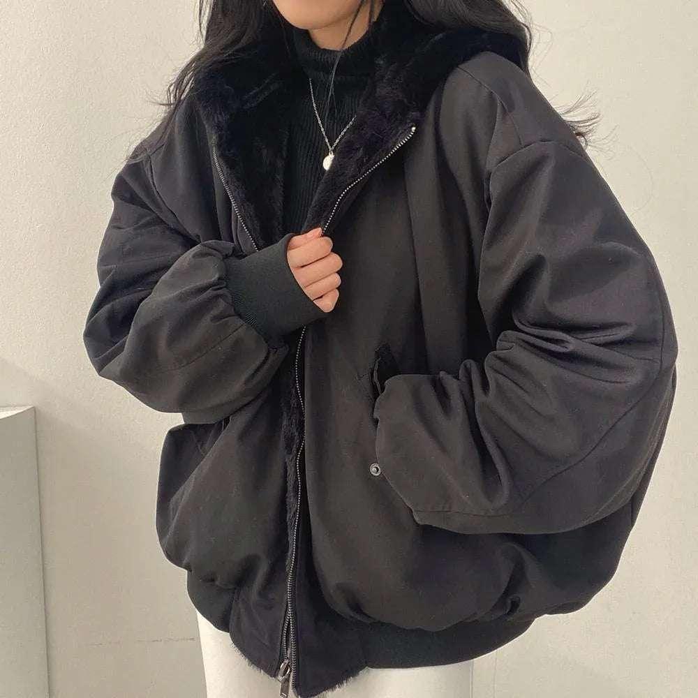 Thickened Cotton Coat – Simple Loose Hooded Winter Jacket - ZA-Zola